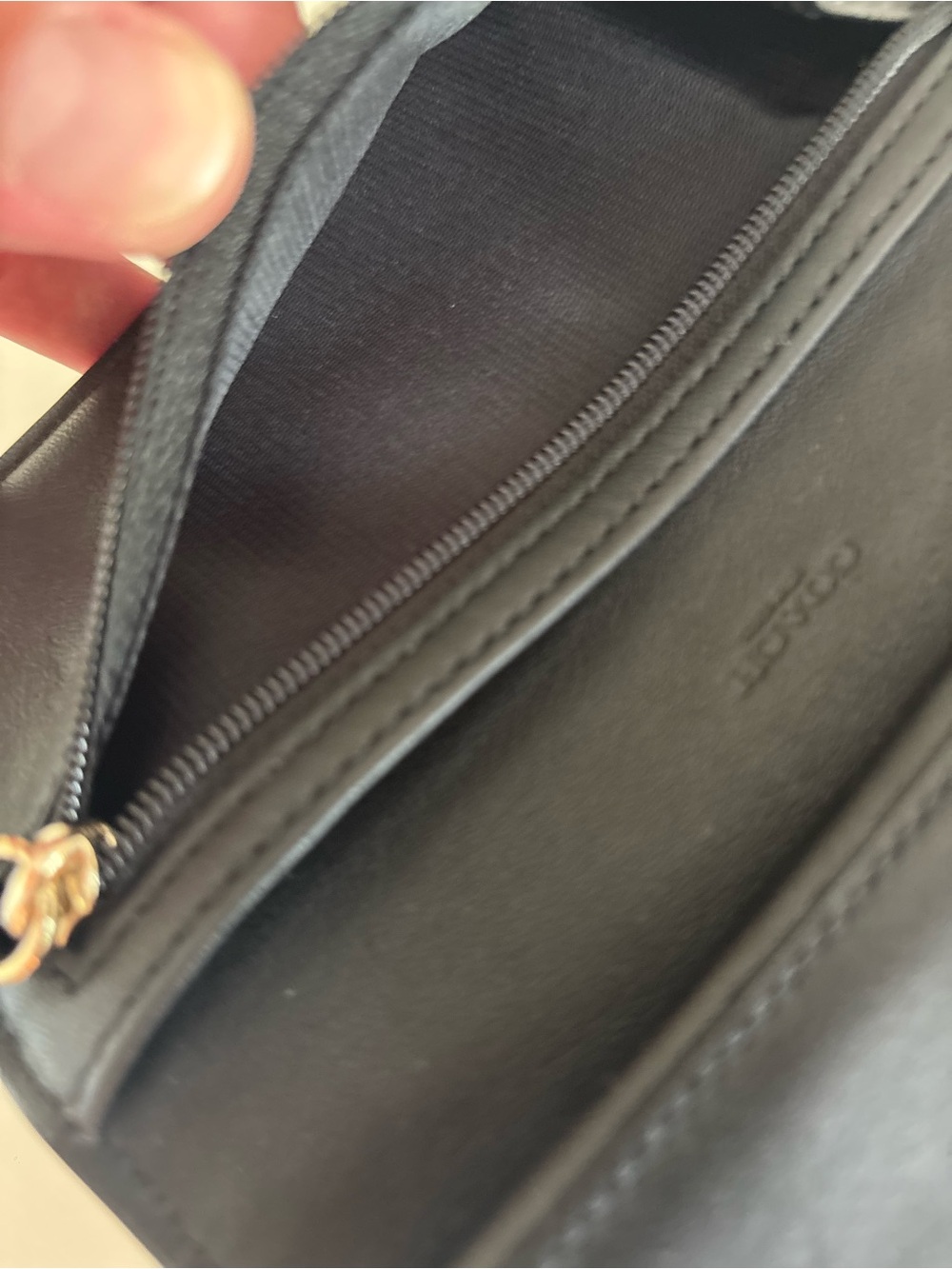 Coach Black Leather Crossbody Wallet with Gold-Tone Button - Picture 14 of 16